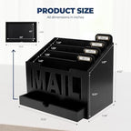 Mail Organizer Countertop, Desktop Mail Sorter with Drawer & Label Tags, BK - Image 3