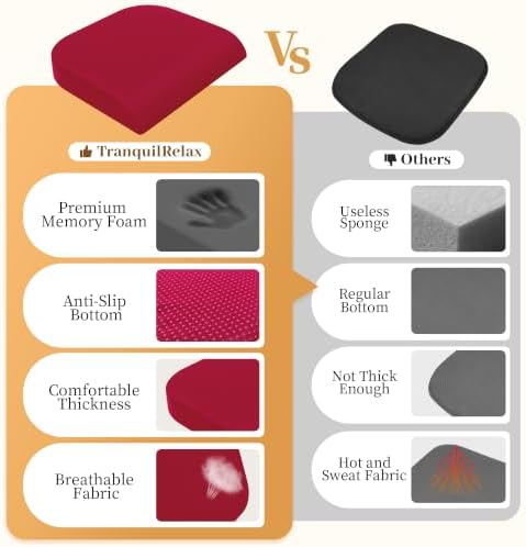 TranquilRelax 2XL Memory Foam Seat Cushion for Office Chair, 3.7-Inch, Red - Image 4