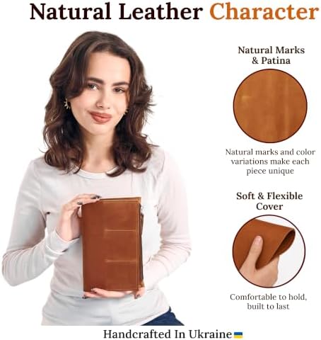 A5 Leather Journal Insert (5.8" x 8.3") – Handmade Leather Organizer Insert with Card Slots & Zipper Pocket, Refillable Notebook Insert for A5 Cover, Leather Journal Accessory, Warm Brown - Image 3