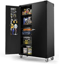 VINGLI Upgraded Wide & Deep Garage Storage Cabinet, Metal Storage Cabinet with Pegboards, Wheels, Locking Doors and Adjustable Shelves (Black, 43''W x 20''D x 72''H) by VINGLI