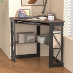 VECELO Corner Computer Desk 41 x 30 inches with Smooth Keyboard & Storage Shelves for Home Office Workstation,Rustic Brown - Image 6