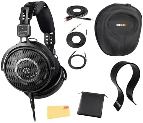 Audio-Technica ATH-R50X Professional Open-Back Reference Headphones - Black Bundle with Case, Stand, Cable, and Austin Bazaar Polishing Cloth by Unknown