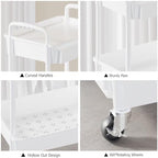 4 Tier Rolling Utility Cart with Drawer, Plastic Storage Organizer Rolling Carts with Wheels Handles Hanging Cups Hooks for Office, Bathroom, Kitchen,Craft Art Room (White) - Image 5