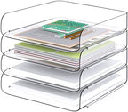 Tomorotec 4 Pack Clear Stackable Letter Tray, A4 Desk File Organizer Set by Tomorotec