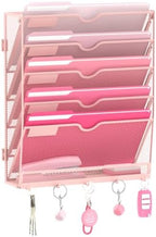6 Tier Wall File Organizer - Hanging File Organizer with 5 Hooks, Mail Holder Wall Mounted for Papers, Folders, Magazines, Bills, Office&School Organization, Pink by JMHUD