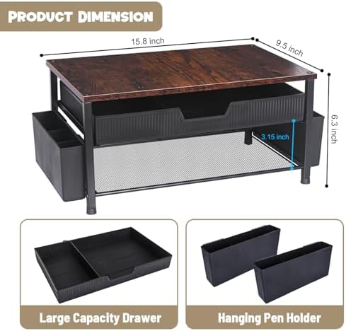 Printer Stand for Desk, Desktop Printer Shelf for Home Office, Brown - Image 2