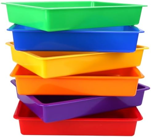 ShineMe Plastic Paper Trays for Classroom, 6 Pack Colorful Classroom Turn in Bins, Thick and Sturdy A4 Letter Size Flat Storage Trays for Classroom Organization and Storage by ShineMe