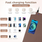 Wireless Charging Mouse Pad Firelison 2 in 1 Leather Multifunctional Office Desk Pad with Non-Slip Rubber Base, Waterproof Desk pad for Computers/Office/Work/Home/Decor（ 32" x 16"Brown - L） - Image 2