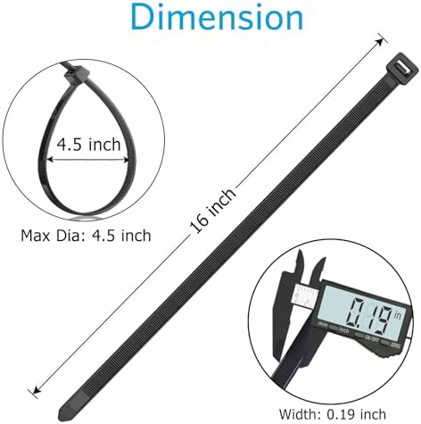 Zip Ties 16 inch(1000 Pack), 60 lb, Black Cable Ties, UV Resistant Wire Ties for Indoor and Outdoor Use, Paloka - Image 2