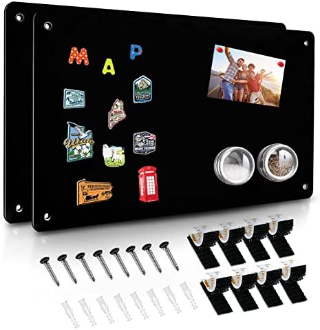 2Pack Black Magnetic Board,17.5" x 11.4" Magnet Bulletin Board to Display Magnetic Notes, Poetry, Photos, Suitable for Wall, Refrigerator, Cabinet etc, Come with 8 Pcs Dual Lock Tape and Screws by HYHOSHI
