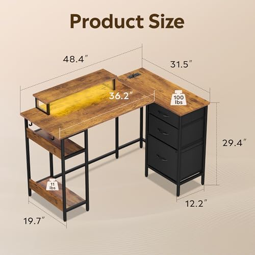 DEVAISE Computer Desk, Home Office, 48 Inch with Drawers, Rustic Brown - Image 3
