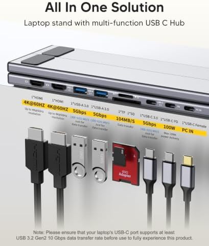 Mukiya USB C Docking Station Dual Monitor, 9 in 1 Laptop Stand with 2 HDMI - Image 2