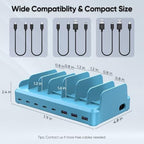 300W Charging Station for Multiple Devices, 8 Port Multi USB C Fast Charger Station Dock for MacBook iPhone 16/15/14/13/12 Samsung Pixel Series iPad, Blue (6 Mixed Short Cables Included) - Image 5