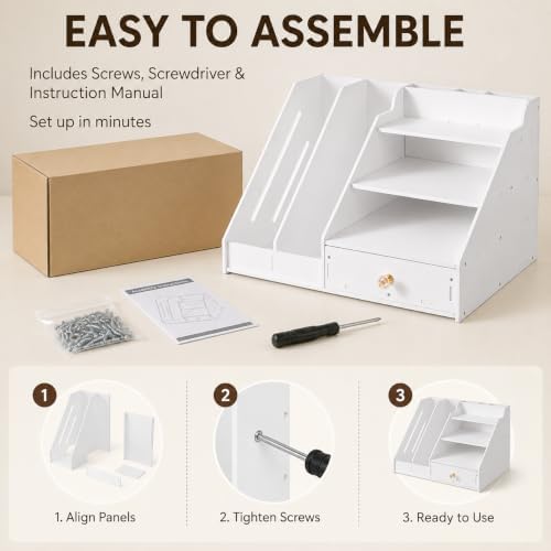 Desk Organizer with Drawer, Office File Organizer, Paper Tray & Pen Storage - Image 5