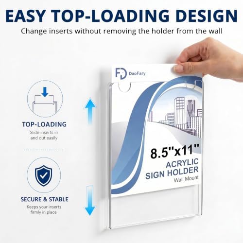 Daofary Acrylic Wall Sign Holder 8.5 x 11, 18 Pack Wall Mount,3-Way Install - Image 3