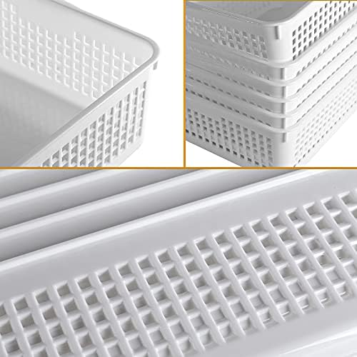 Eslite A4 Size Plastic Storage Basket,Desktop File Paper Letter Organizer Tray, 6-Packs (White+Grey) - Image 5
