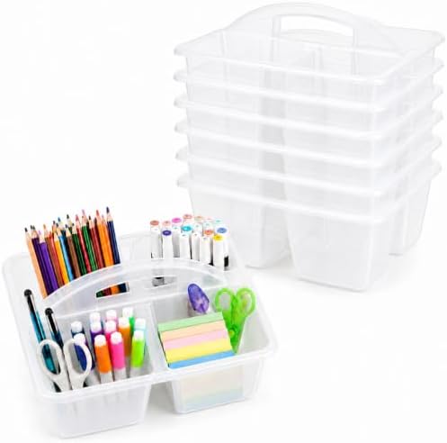 6 Pack 4 Compartment Classroom Caddy with Handle, Clear by Yakydesign