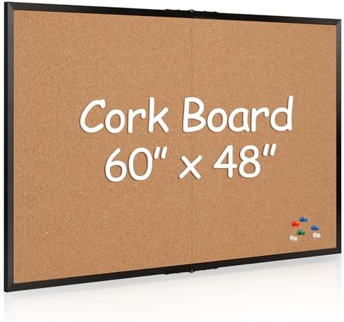 Extra Large Cork Bulletin Board 60" X 48", Foldable Notice Pin Board for Wall, Black Wood Framed 5'x4' Corkboard, Wall Mounted Noticeboard with 32 Push Pins for School, Home & Office by Justdowhatyouwanttodo