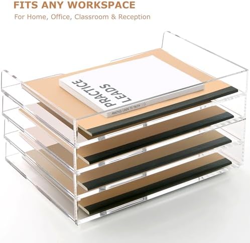 Acrylic Desk Organizer, Stackable Paper Organizer Letter Tray 4-Tier Clear - Image 5