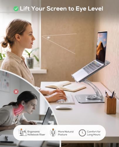 Nulaxy 360° Rotating Laptop Stand for Desk, Dual Foldable Design, Silver - Image 3