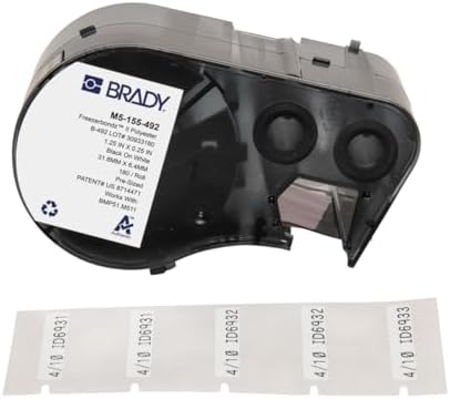 Brady FreezerBondz™ Polyester Pre-Sized Labels for Label Printer BMP51/BMP53/M511-180 Self Adhesive Printer Labels - Black on White (31,75 mm (W) x 6,35 mm (H)) - M5-155-492 by BradyCorp