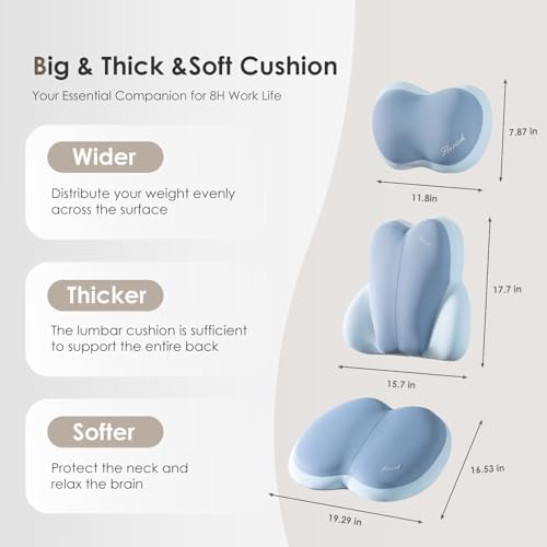FLORICH 3 PCS Seat Cushion for Carseat Lumbar Support Pillow Car Neck Headrest Pillows Ultrathick Memory Foam Seat Pads Pressure Relief Back Cushion for Office Chair(Blue) - Image 5