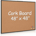 Extra Large Cork Bulletin Board 48" X 48", Foldable Notice Pin Board for Wall, Black Aluminum Framed 4'x4' Corkboard, Wall Mounted Noticeboard with 36 Push Pins for School, Home & Office by Justdowhatyouwanttodo