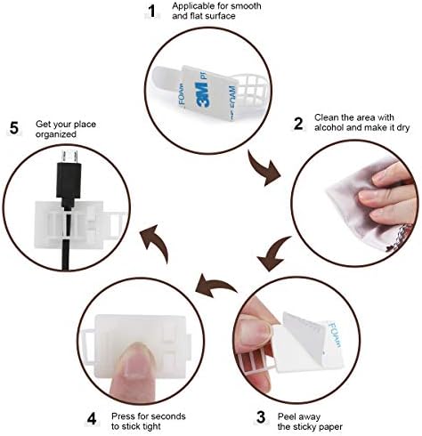 50Pcs Adhesive Cable Management Clips with 50Pcs Zip Ties, Adjustable Nylon Cable Strap Ties Wire Clips Clamps Organizer, Extra Screw & Hole - 3.35 Inch White - Image 5