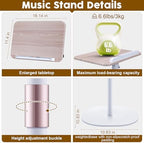 2 in 1 Dual-use Music Stand & Desktop Book Stand, Adjustable Height 16.5"-51", 100% Solid Wood Laptop Floor Stand Book Holder with Elastic Page Clips for Cookbooks (White) - Image 4