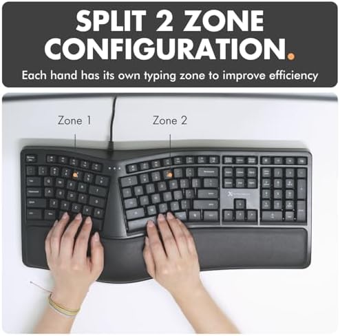 X9 Wired Ergonomic Keyboard with Cushioned Wrist Rest - Type Comfortably Longer - USB Wired Split Keyboard for Laptop, PC & Chrome Computer with 110 Ergo Keys & 5ft Cable - Image 4