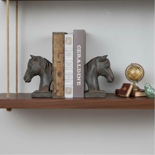 Braxio Horse Bookends Vintage Decor - Set of 2 Antique Rust Finished Horse Head Book Ends for Shelves Desk Office Decor Gifts 5.3 x 3.7 x 7 Inches - Image 3