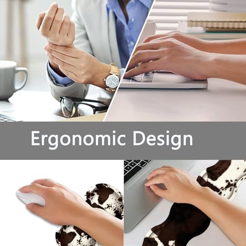 Large Gaming Mouse Pad + Keyboard Wrist Rest + Wrist Support + Coaster Set, Memory Foam Ergonomic for Easy Typing, XXL Extended Gaming Mouse Pad Table Pad - Cow Hide Print - Image 5
