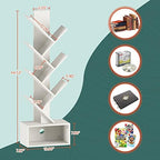 Yoobure Tree Bookshelf, 6 Tier Small Book Shelf Retro Floor Standing Bookcase, Wood Book Storage Organizer Rack, Tall Narrow Bookshelves for Corner/Bedroom/Living Room/Home Office, White - Image 3