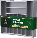 ROYAL CRAFT WOOD Luxury Bamboo Kitchen Drawer Organizer - Silverware Organizer - Utensil Holder and Cutlery Tray with Grooved Drawer Dividers for Flatware and Kitchen Utensils (9 Slot, Gray) by ROYALCRAFTWOOD