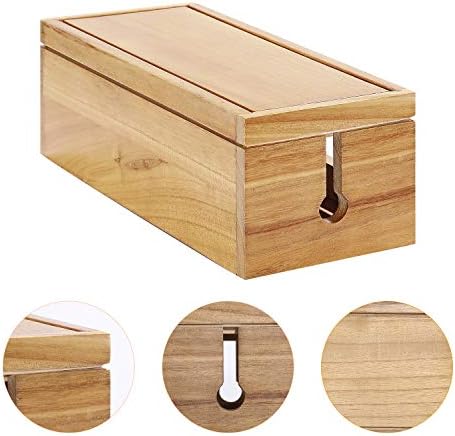 Changsuo Cable Management Box Wooden Cord Organizer Box for Extension Cord Power Stripe Surge Protector Wire Management Concealer Organizer Cover Hider for Desktop Home Office Kitchen (Light Natural) - Image 4