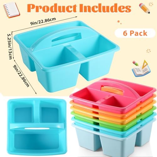 6 Pack Plastic Classroom Organizer Caddy with Handle, Multicolored - Image 2