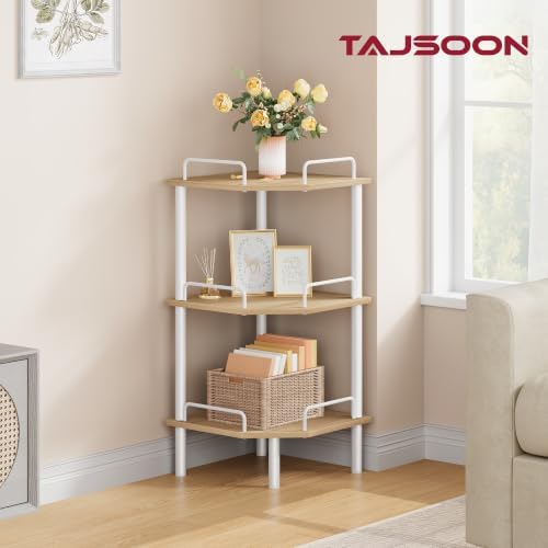 Tajsoon 3 Tier Corner Shelf Stand, Small Corner Table, Natural & White - Image 2