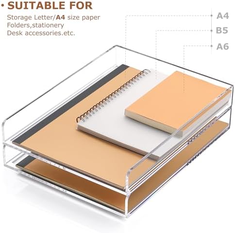 SANRUI 4 Tier Stackable Paper Letter Tray, Acrylic Vertical File Tray A4 Desk Organizer and Accessories Sorter Trays, Clear Workspace Office Supplies Organizers,12inx9.25inx6.6in - Image 4