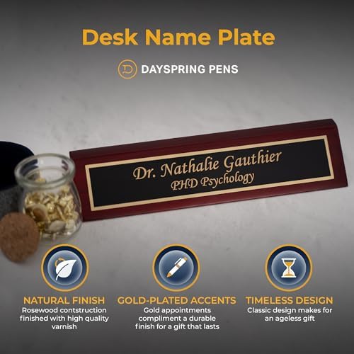 Dayspring Pens Personalized Desk Nameplate in Rosewood Finish, Gold Text - Image 3