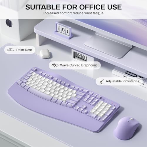 Wireless Keyboard and Mouse Combo,2.4G Ergonomic Wave Keys(Purple-B) - Image 2