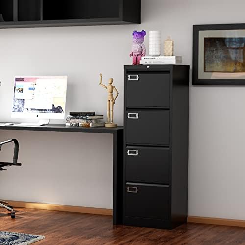 Fesbos File Cabinet - 4 Drawers Vertical 17.8" Deep Lockable Filing Cabinet Black Metal Storage Cabinets for Home Office to Hanging Files Letter/Legal/F4/A4 Size - Image 2
