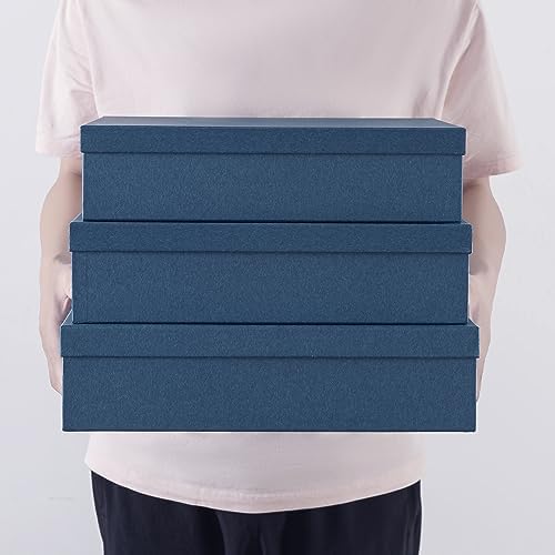 Soul & Lane - Navy Blue Decorative Storage Boxes with Lids, Set of 3 - Image 2