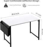 Lufeiya Computer Desk White Writing Table for Small Spaces Home Office 39 Inch Modern Study PC Desk with Storage Bag Hook, White Black - Image 3