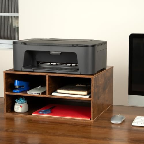 EMERIT Printer Stand Shelf with Storage Wood Desk Paper Organizer for Home/Office, Printer Riser, 2 Tier - Image 5
