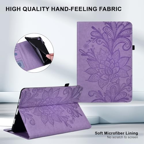 Case for Kindle Fire HD 10 & 10 Plus (13th/11th Generation, 2023/2021) 10.1", Embossed Lace PU Leather Flip Folio Tablet Case with Elastic Band & Card Slots/Holder, Multi-Angle Stand Cover, Purple - Image 5