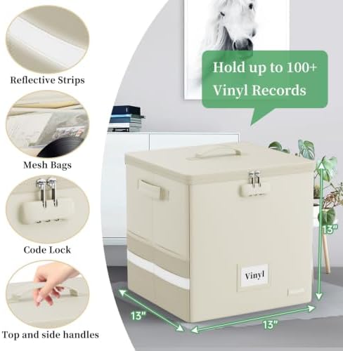 DocSafe Fireproof Vinyl Record Storage Box with Lock, Beige, 13"x13"x13" - Image 3