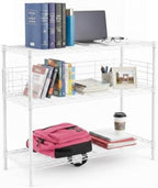 White Desk Hutch for Dorm 2 Tier Desktop Hutch Bookshelf Carbon Steel Metal Shelf Bookcase for Top of Desk Countertop Storage Organizer for University College Dorm Office 36 x 28 x 12 Inch by Unknown