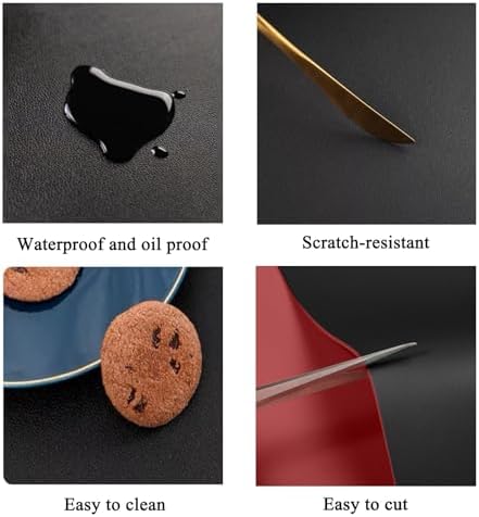 Leather Table Cover, Reversible Double-Sided, 1.8mm Thick, 24x60 Inch, Protector for Rectangular Tables, Waterproof & Oil Resistant for Dining Table, Office Desk, Dresser(Black+Wine Red) - Image 4