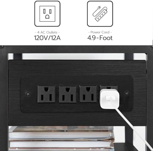 HOOBRO Industrial Printer Stand with Charging Station, 3-Tier Printer Table, Rolling Printer Cart with Adjustable Shelf and Hook, Black BB28UPS01 - Image 5