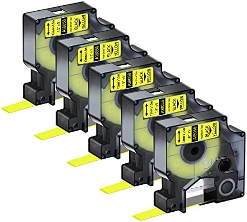 5 Pack Compatible for Dymo Rhino 18056 Black on Yellow 1/2" x 4.9' Industrial Heat Shrink Tube Labels for Rhino 1000 3000 4200 5000 5200 6000 3M Label Maker by KCMYTONER